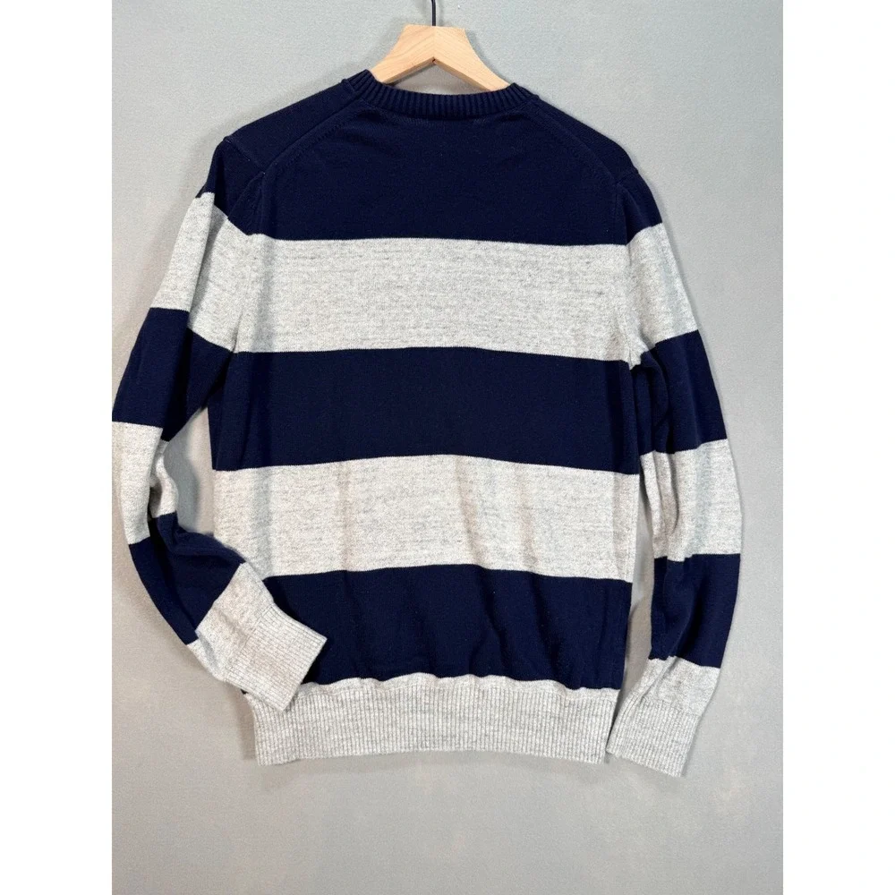 Gap Mens Navy Grey Striped Preppy Cotton Crewneck Sweater Large Tall